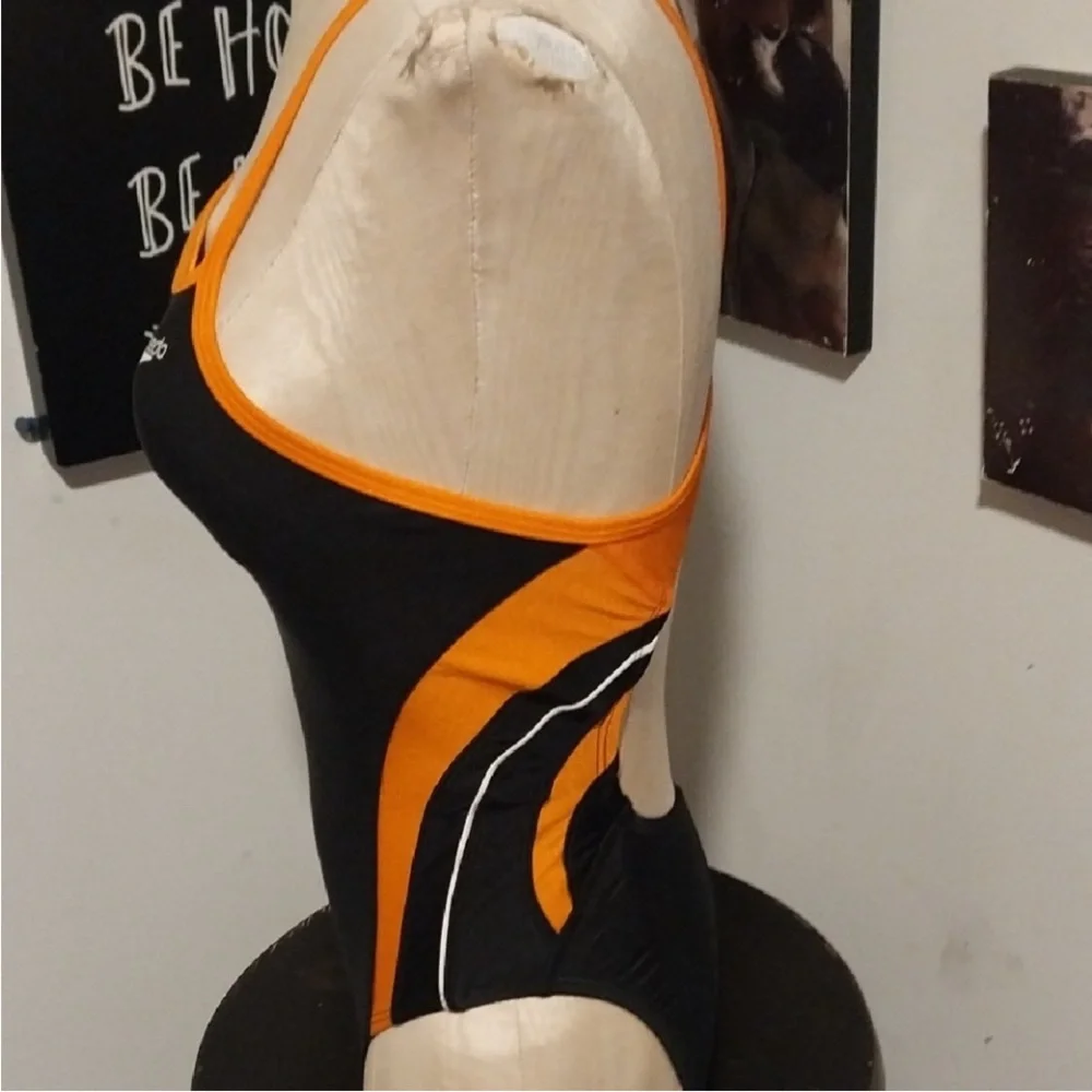 Speedo Rapid Spliced Energy Back Woman's Onepiece Swimsuit Black/Orange sz 6/32